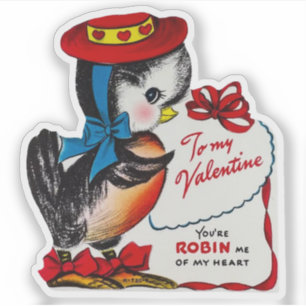 Sticker Saint-Valentin Rétro Vintage Rouge-gorge Oiseau Sa
