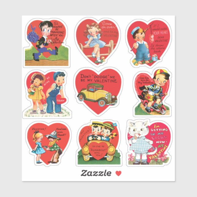 Sticker Saint-Valentin vintage, Amour et Romance Rétro (Feuille)