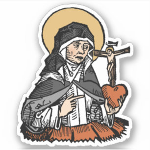 Sticker Sainte Catherine de Sienne avec Coeur Crucifix