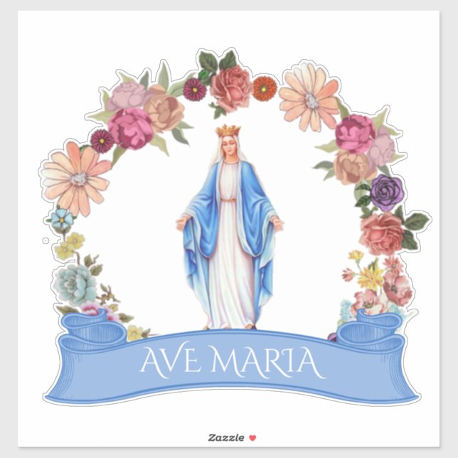 Sticker Sainte Vierge Marie Florale Religieuse (Feuille)
