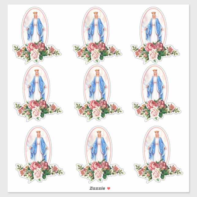 Sticker Sainte Vierge Marie Florale Roses Vinyl (Feuille)