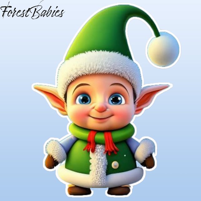 Sticker Saison de Noël Elf Cartoon Graphisme de Noël (Unique Cute Christmas Elf Green ForestBabies Sticker 🧝‍♂️)