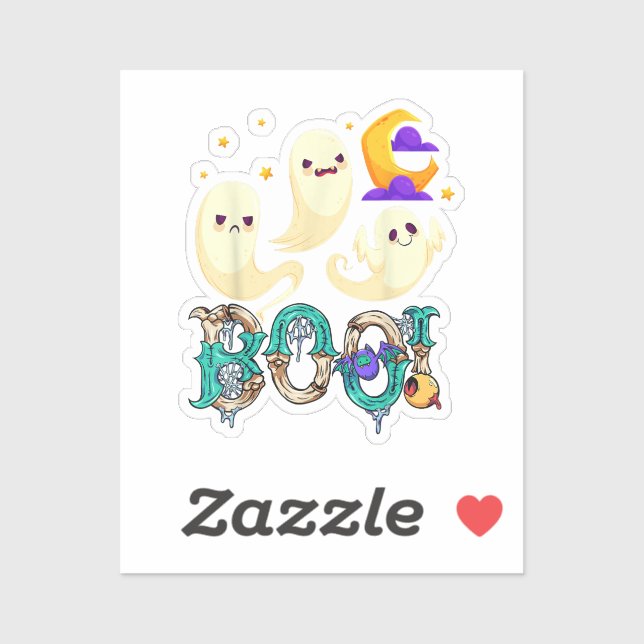 Sticker Saison Éffrayante super mignonne Ghost Holding Cit (Feuille)