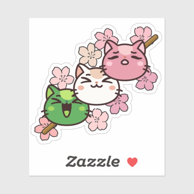 Sticker Sakura Cat Dango - Kawaii Japon Printemps (Feuille)