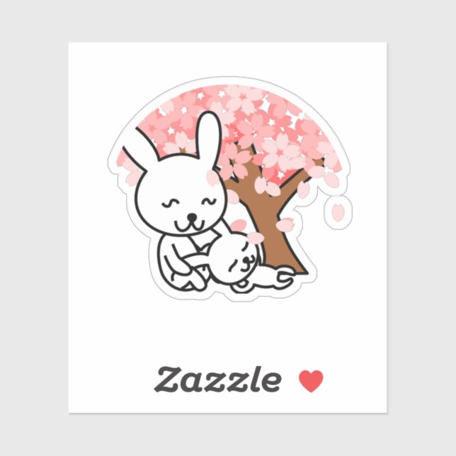 Sticker Sakura Tree Cute Kawaii bunny Couple (Feuille)