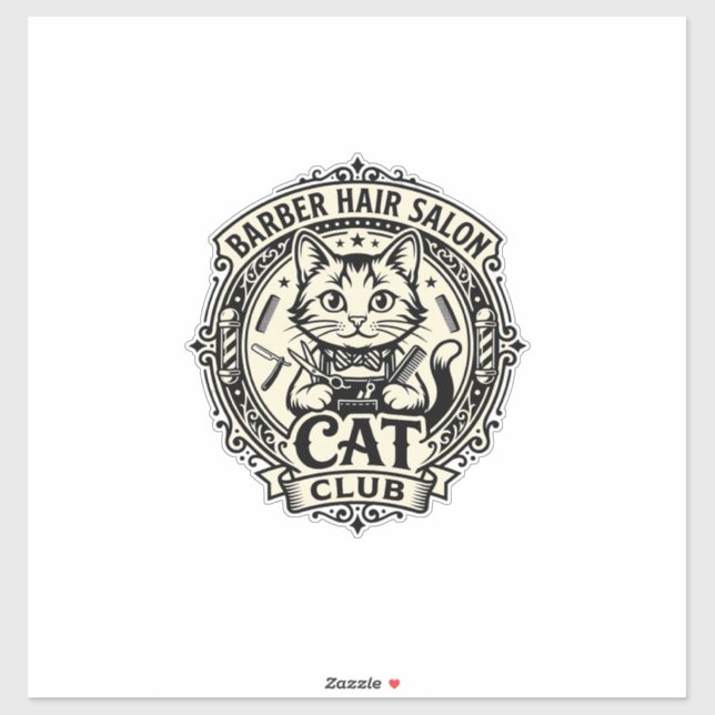 Sticker Salon de coiffure pour hommes Chat drôle Graphique (Feuille)