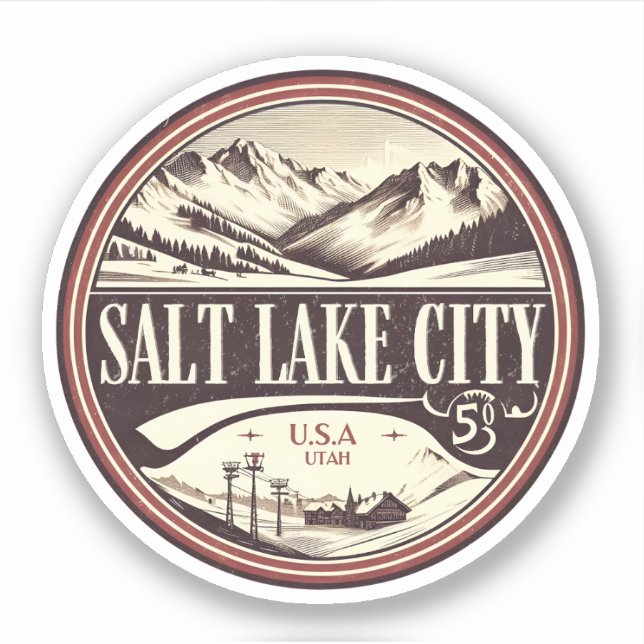 Sticker Salt Lake City Stations de ski Utah cadeaux de ski (Devant)
