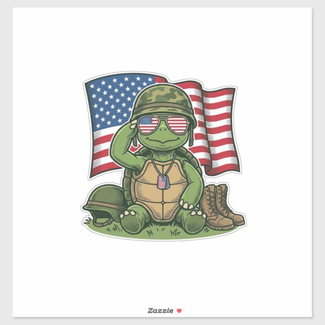 Sticker Salut de tortue patriotique Vector Design_1 (Feuille)