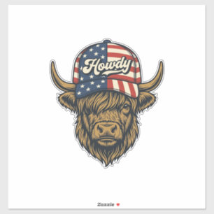 Sticker Salut Vache Highland Patriotique Design Western Vi