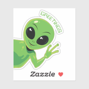 Sticker Salutations Gentil Alien Vert Souriant et Faisant