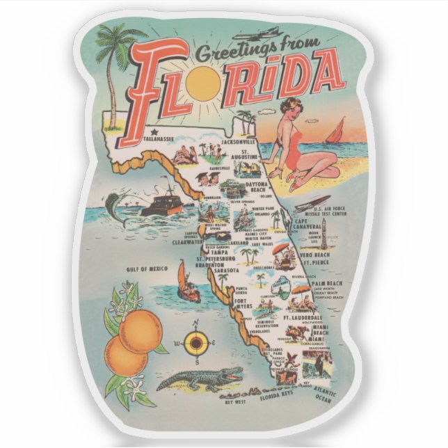 Sticker Salutations vintages de Floride Carte (Devant)