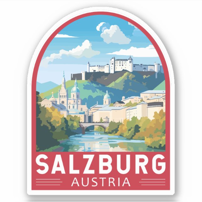 Sticker Salzbourg Autriche Travel Art Vintage (Devant)