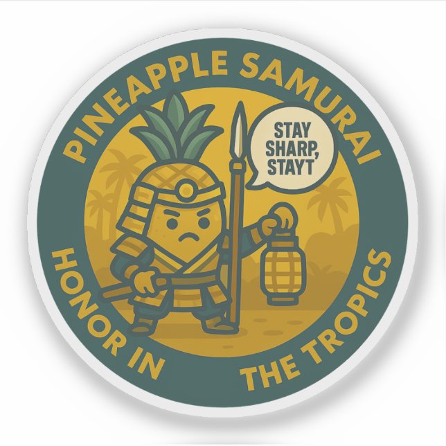 Sticker Samouraï à l'Ananas Enjoué Martial (Devant)