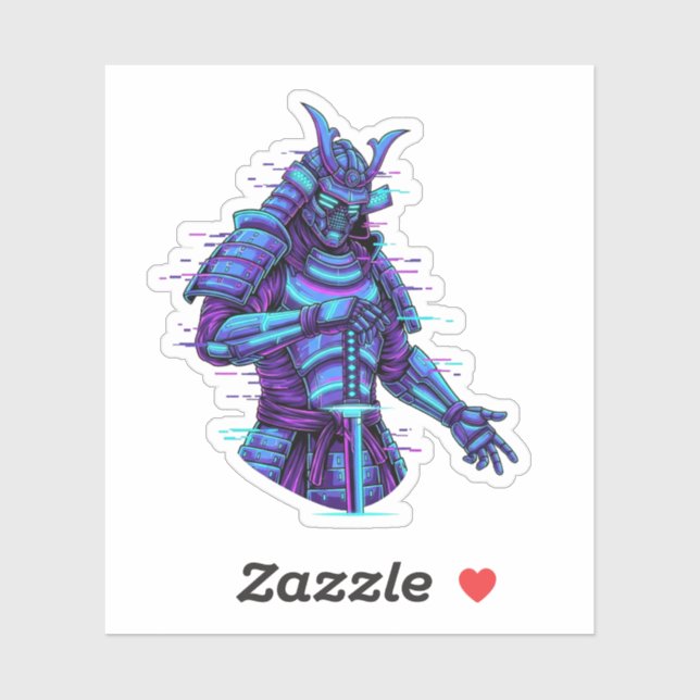 Sticker Samouraï Cyberpunk dans une Lueur Néon (Feuille)