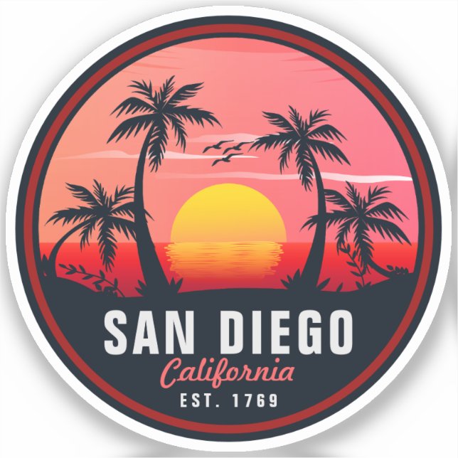 Sticker San Diego California Retro Sunset Souvenirs 60s (Recto)
