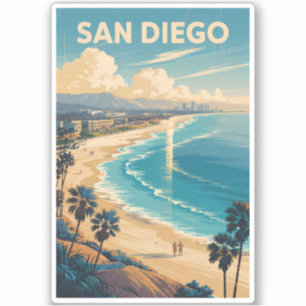 Sticker San Diego California Skyline Travel Art Vintage