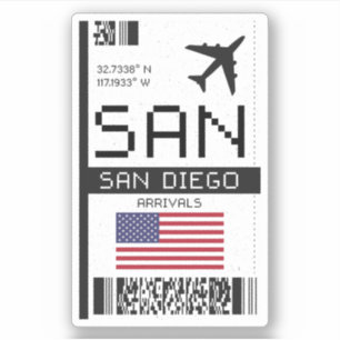 Sticker San Diego, Californie - Carte d'embarquement pour