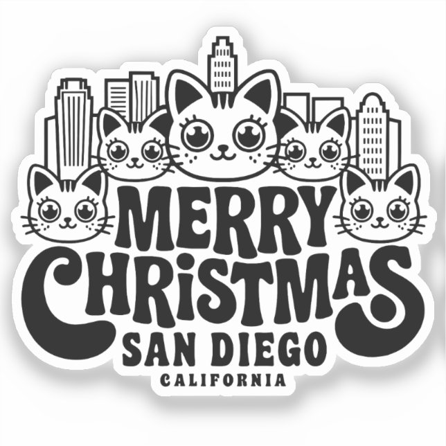 Sticker San Diego City California Joyeux Noël Cats USA (Recto)