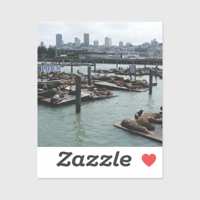 Sticker San Francisco et Pier 39 Sea Lions City Skyline (Feuille)