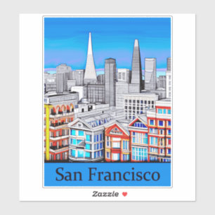 Sticker San Francisco Skyline Colour Line Art