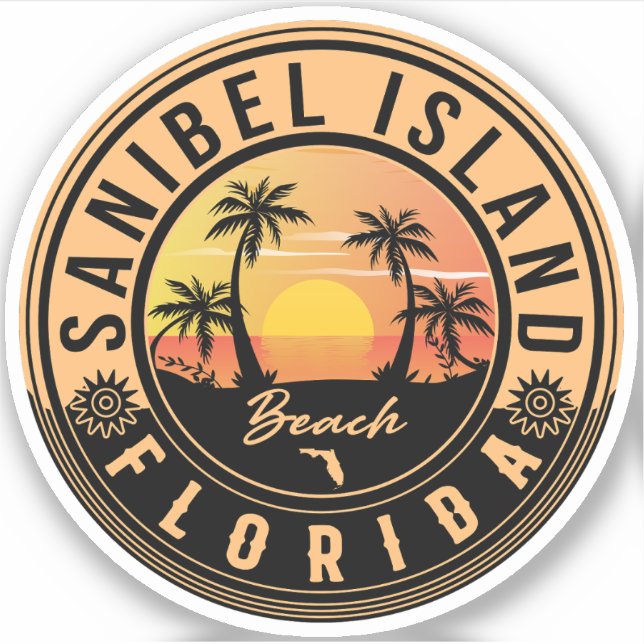 Sticker Sanibel Island Florida Retro Sunset Souvenirs (Devant)