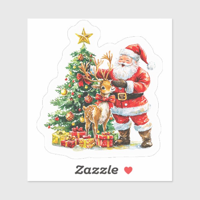 Sticker Santa célèbre Noël avec les rennes (Feuille)