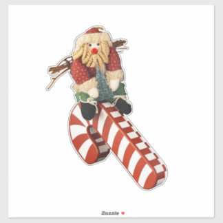 Sticker Santa Claus rides a candy cane slide fun