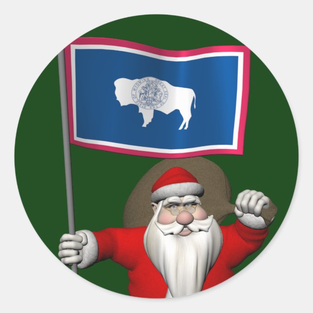 Sticker Santa Claus With Ensign Of Wyoming (Devant)