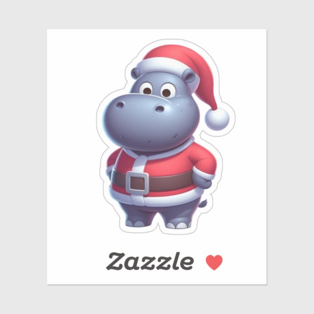 Sticker santa clause hippo, hippo drôle (Feuille)