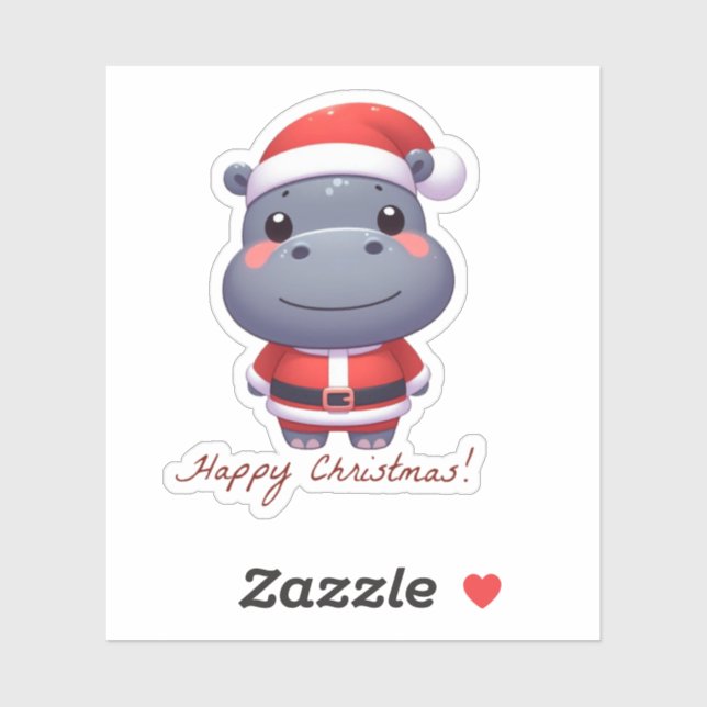 Sticker santa clause hippo, hippo drôle (Feuille)