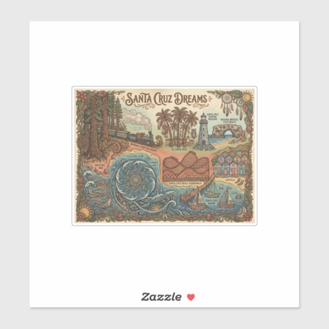 Sticker Santa Cruz California Dreams Map – Vibrant Coast (Feuille)