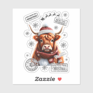 Sticker Santa Hat Highland Cow pour Noël