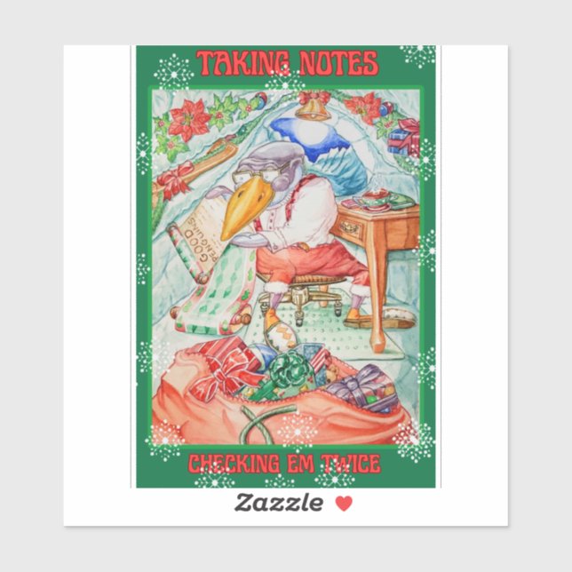 Sticker Santa Penguin Taking Notes Checking Em Twice  (Feuille)