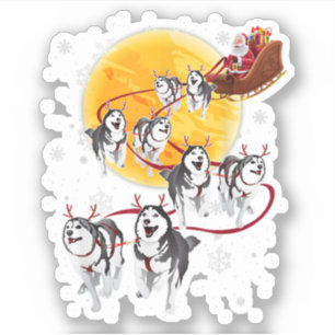 Sticker Santa Ride Sleigh Siberian Husky Christmas Dog Lov