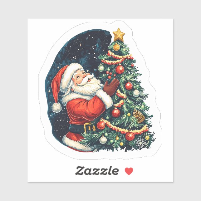 Sticker Santa Spreading Joy by the Christmas Tree (Feuille)