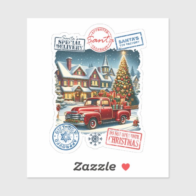 Sticker Santa's Magical Christmas Delivery Truck (Feuille)