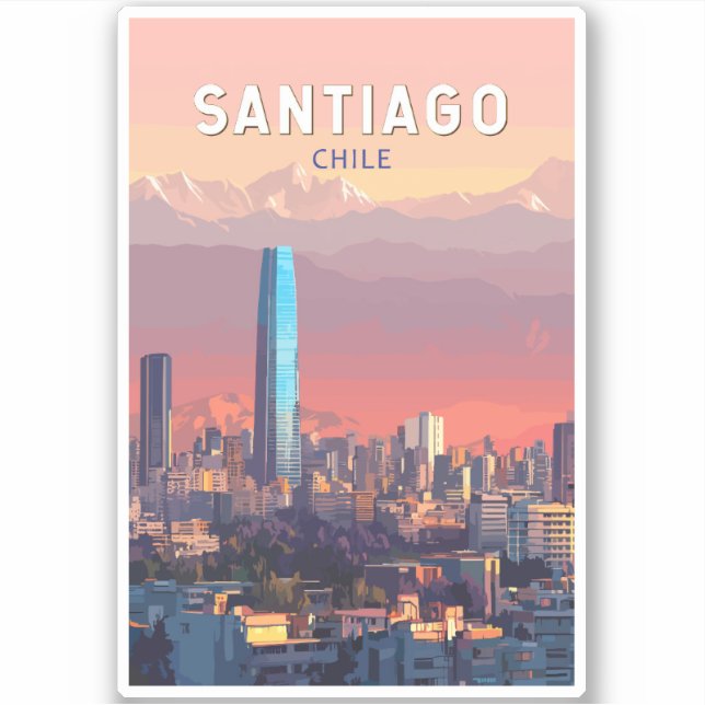 Sticker Santiago Chili Illustration Voyage Art Vintage (Devant)