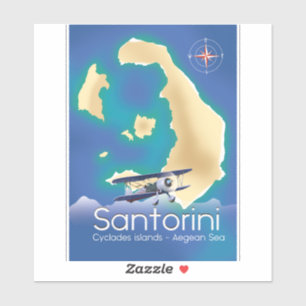Sticker Santorin îles Cyclades mer Égée carte