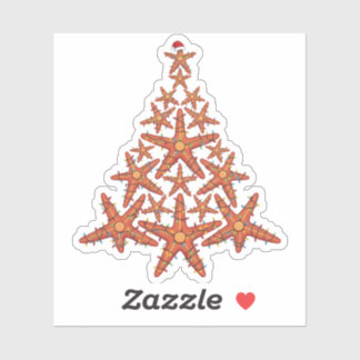 Sticker Sapin de Noël en étoile de mer Chapeau de Père Noë
