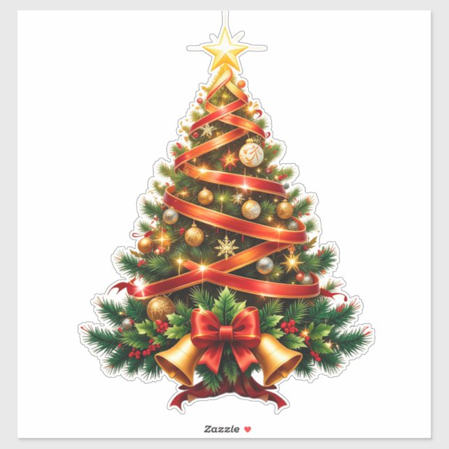 Sticker Sapin de Noël magnifiquement décoré (Feuille)
