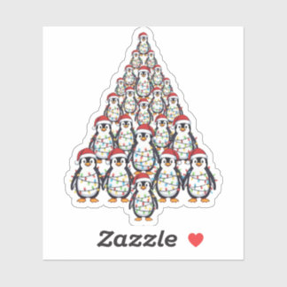 Sticker Sapin de Noël Pingouin Chapeau de Père Noël Lumièr