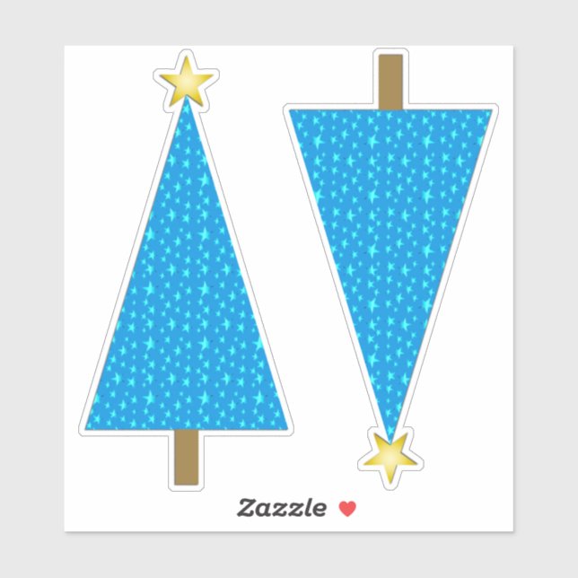 Sticker Sapin de Noël rétro moderne Blue Stars (Feuille)