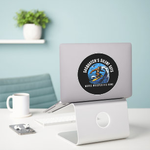 Sticker Sasquatch's Silent Sets Surfing Bigfoot Black