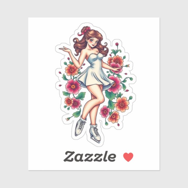 Sticker Sassy Tattoo Style Patineur sur glace (Feuille)