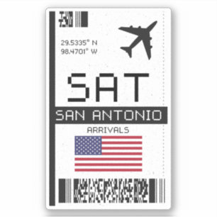 Sticker SAT San Antonio Boarding Pass - Texas Travel