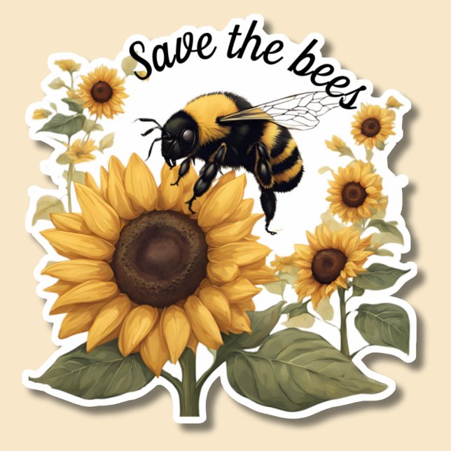 Sticker Sauvez les abeilles Bumblebee & Sunflowers étanche (Créateur téléchargé)