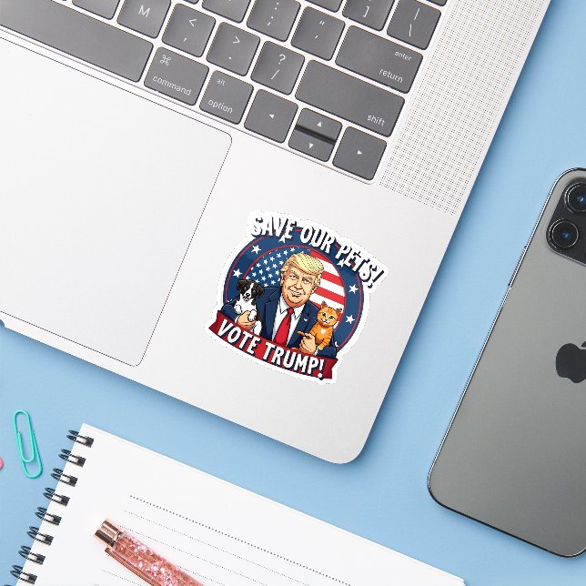 Sticker Sauvez nos animaux de compagnie Votez Trump Pets F (Ordinateur portable avec iPhone)