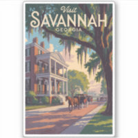 Savannah Georgia Horse Carriage Illustration Retro