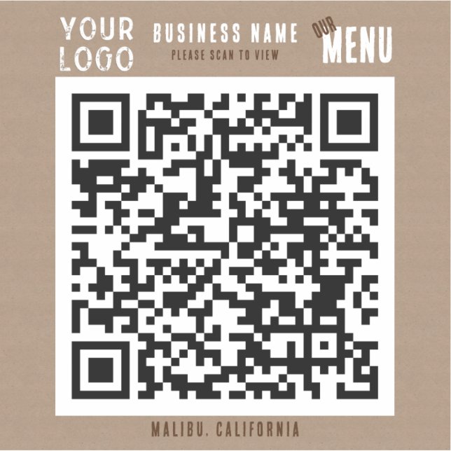 Sticker Scan QR Code Menu Charme rustique Papier Kraft (Devant)