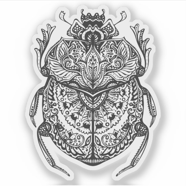 Sticker Scarab Égyptien Nouvel Âge noir et blanc dessiné m (Devant)